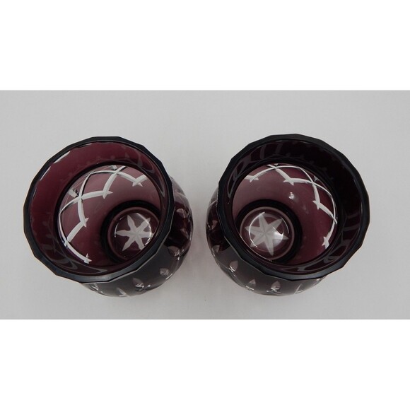 Gorham Crystal Lady Anne Hurricane Candle Holders Amethyst 5 In Cut To Clear/2 - Picture 6 of 9